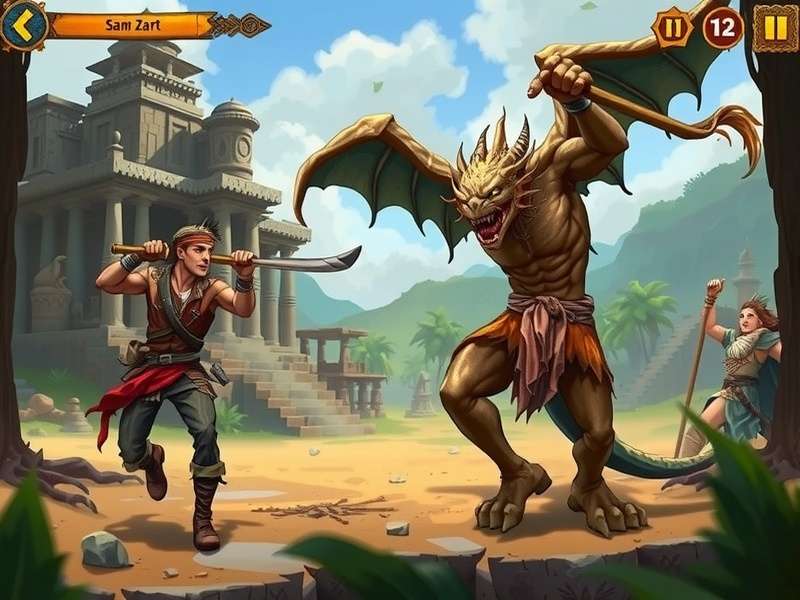 Banjara Bandit combat screenshot showing a battle with a mythical creature